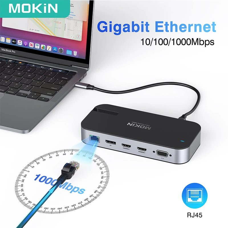 MOKiN USB Typ-C Laptop Dock 4K Dual HDMI DP USB 3.0 Display Port VGA RJ45 USB C Dockingstation für Windows Thinkpad MacBook