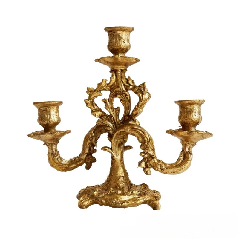 Retro French Court Gold Candle Holder, American Luxury Table Candlestick, European Desktop Decor Ornament