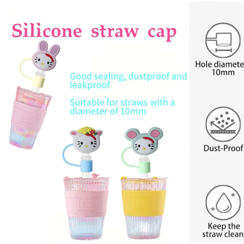 Hello Kitty Straw Cap,10MM Anti-splash Silica gel straw plug, Reusable Drinking cup Accessories Straw cover Zodiac Party Gift