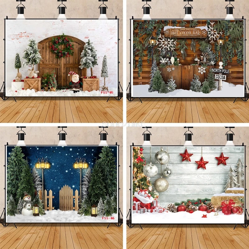 SHUOZHIKE Elegant Christmas Interior Home Decoration Pine Tree Photography Backdrops Props Photo Studio Background AA-41