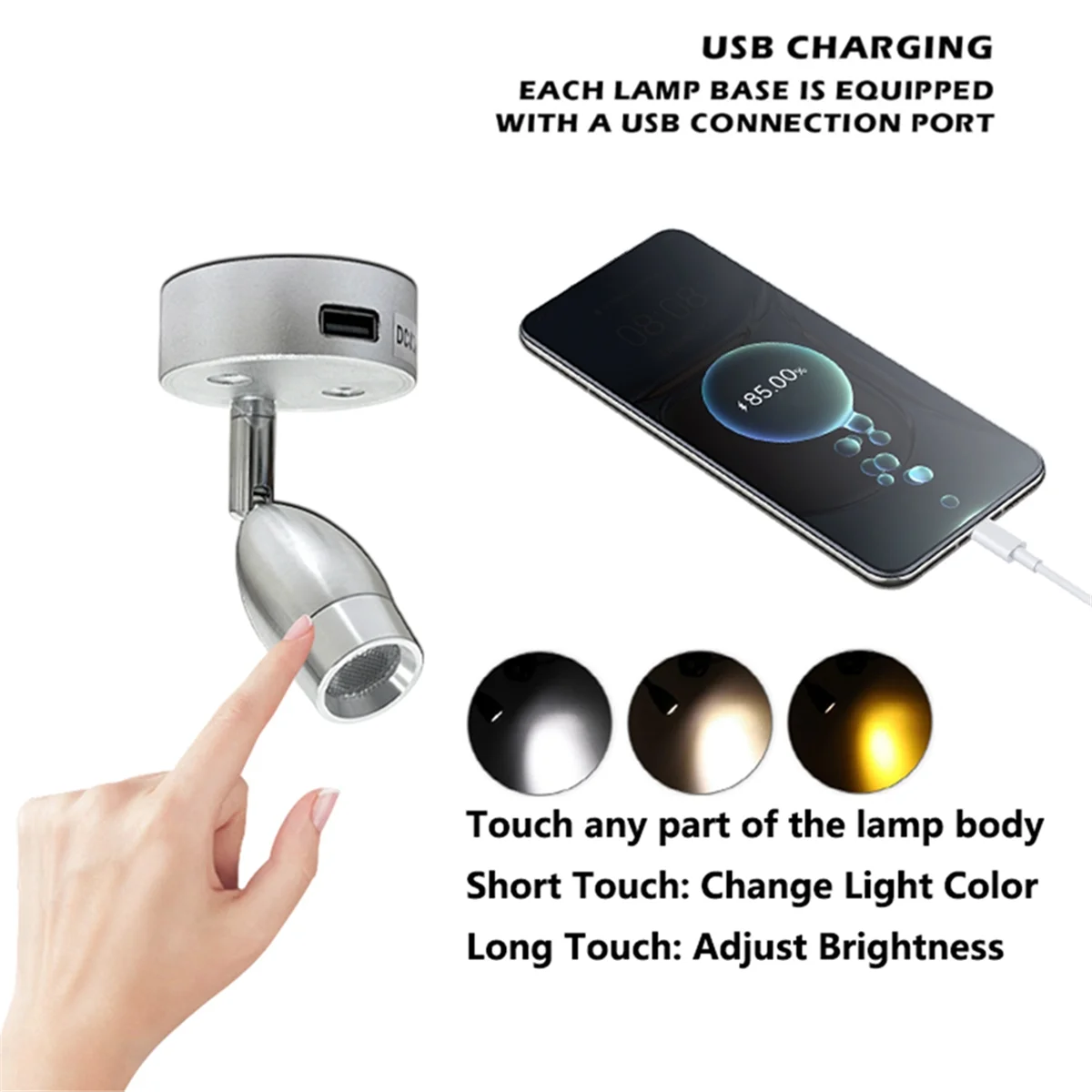 

QUAI-ITUSB RV Lights Interior Reading Lamp LED Bedside Lamp 3W RV Wall Sconce Light Fixtures Rotatable Spot