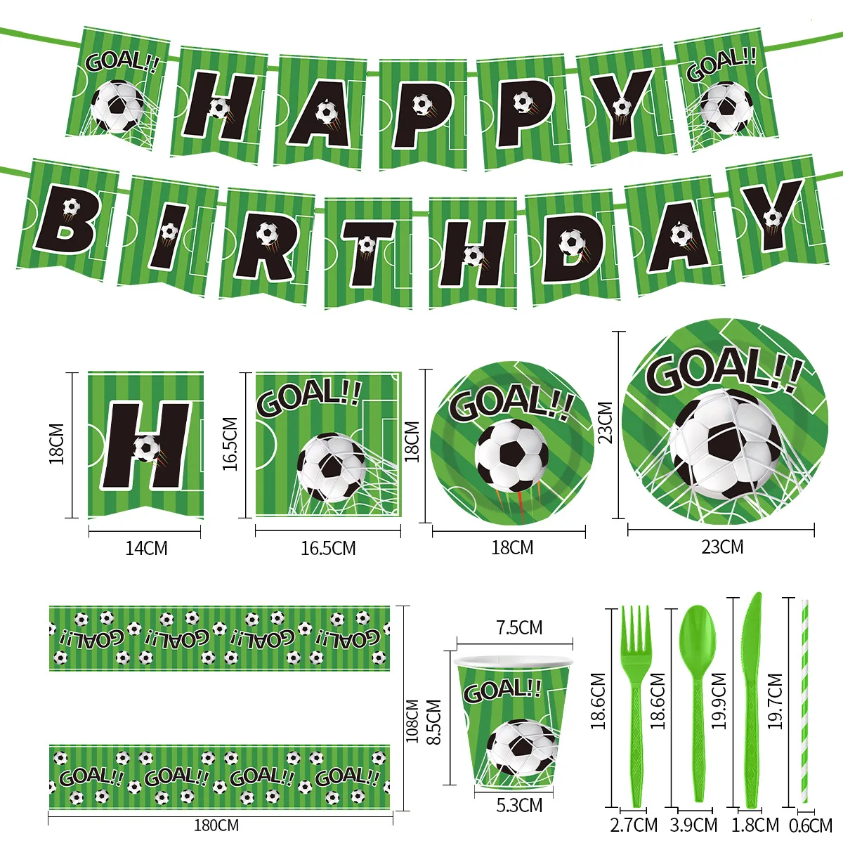 Football Theme Birthday Disposable Party Cutlery Paper Plates Paper Cups Paper Towels Pull Flag Atmosphere Decoration Set WJ117