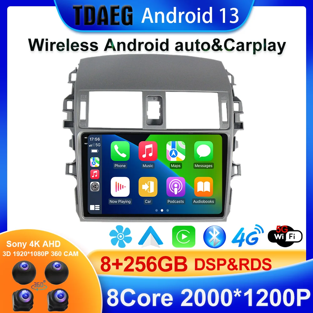 

Wireless auto Android 13 2K For Toyota Corolla 10 E140 E150 2006 - 2013 Car Radio Multimedia Video Player Navigation stereo GPS