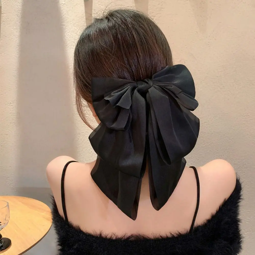 

Fashion Large Bowknot Girl Hair Clip Multi Layer Satin Shark Clamp Solid Sweet High Ponytail Barrettes Headwear