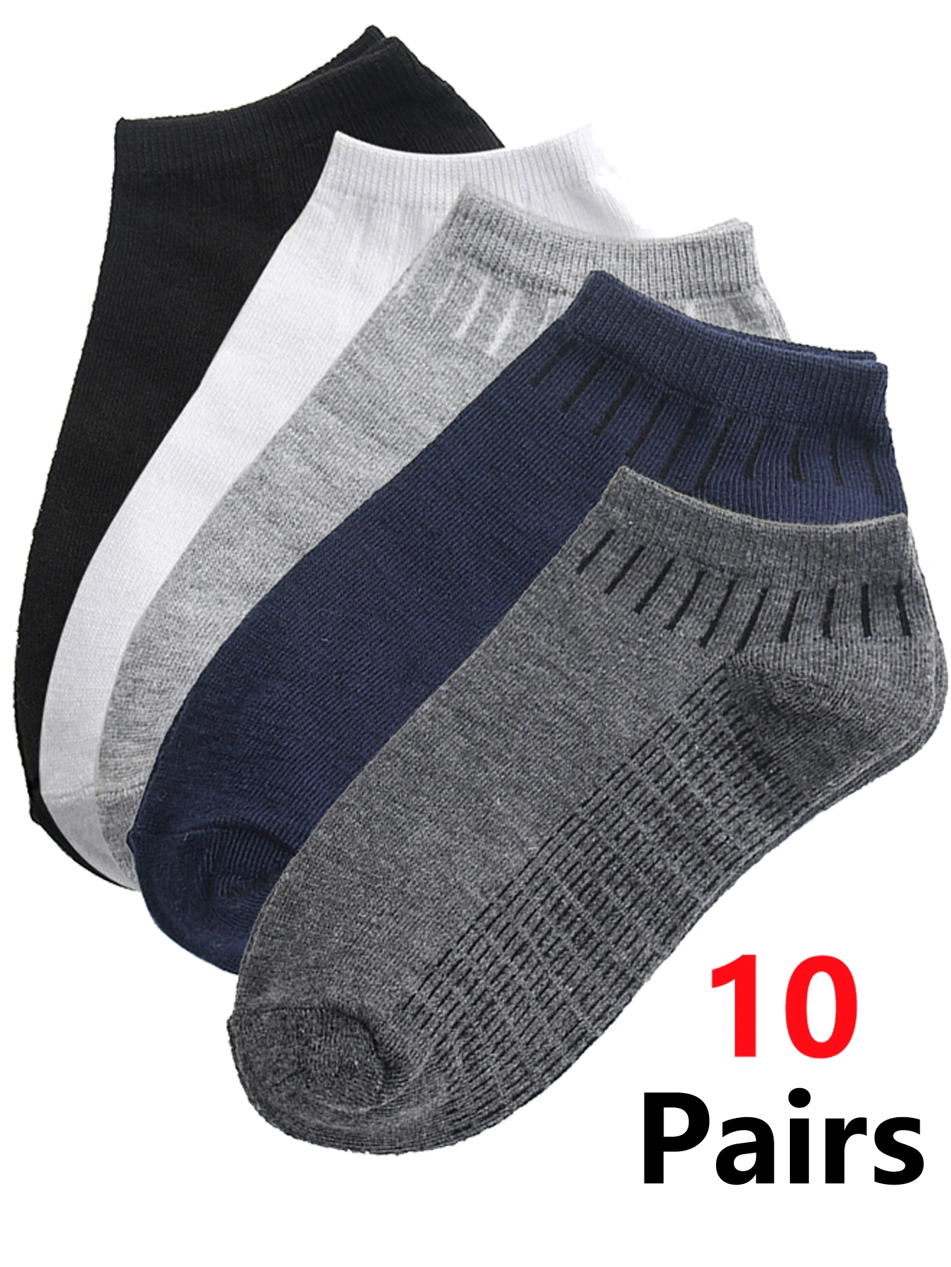 

10 Pairs Unisex plus Size Solid Color Cotton Ankle Socks Elastic Mesh Breathable Sweat-Wicking Comfortable Business Short Socks