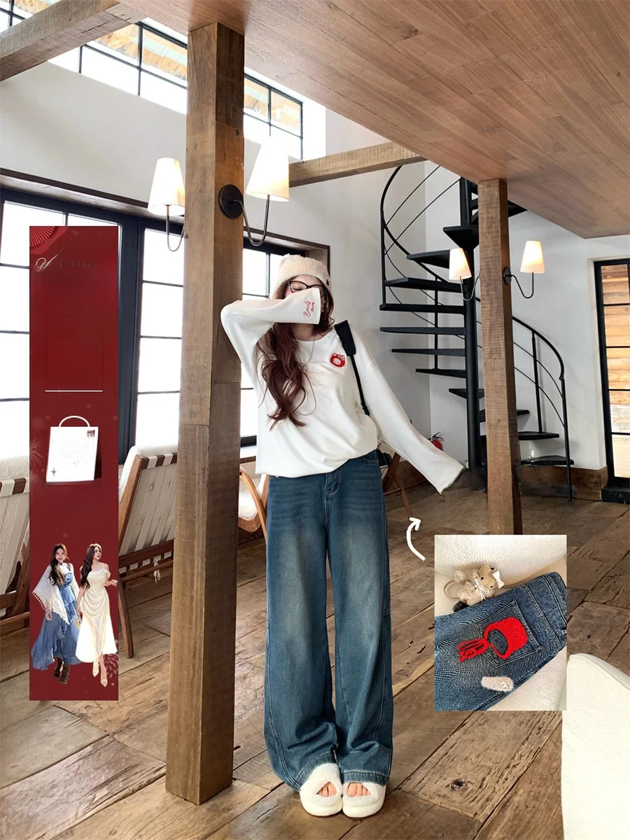 

Джинсы женские Fce Lined Vintage Washed Kitket из денима, больших размеров, свободного кроя, прямые, с застежкой-молнией на талии