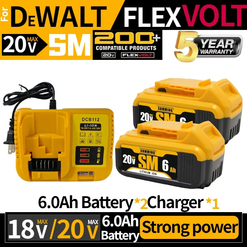 

100% Original 6000mAh 20V✅for Dewalt Power Tool BatteryDCB206 20V 6.0Ah Battery DCB206 20V BatteryDCB205 DCB206 with Charger