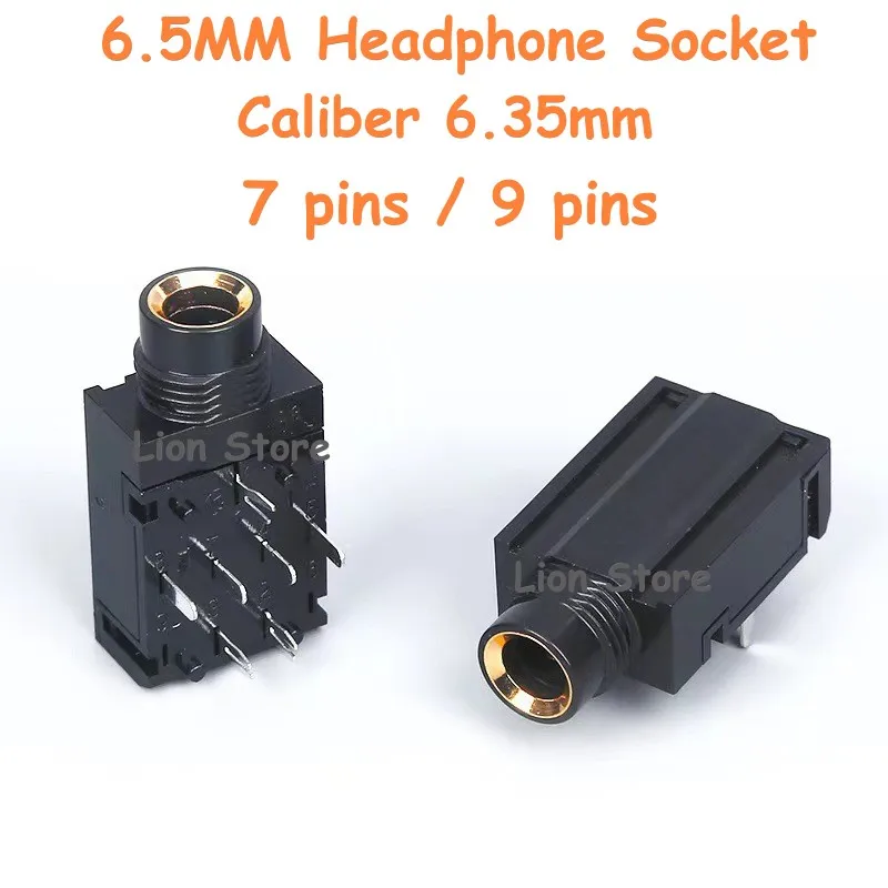 10psc/lot 6.5mm female socket, diameter 6.35, nine pin audio base, microphone power amplifier, earphone socket, large three core