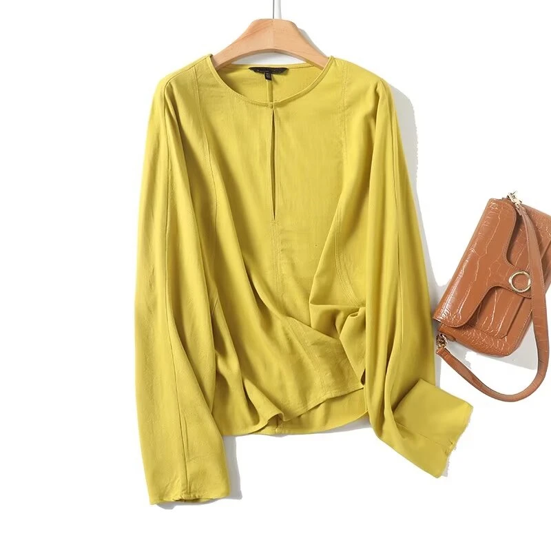 Jenny&Dave 40%Linen 60%Viscose Round Neck Shirt Hollowed Blouse Women Blusas Mujer De Moda Out Casual Minimalist Top