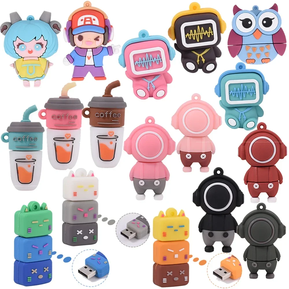 

JASTER Mini Cartoon USB2.0 Flash Drive Cute Coffee Cup Music Doll 64GB Pen Drive Camera Memory Stick Free Keychain Creative Gift