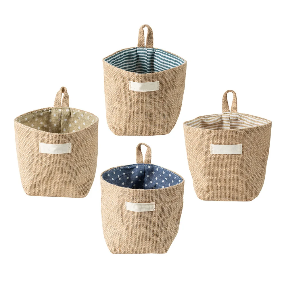 

4Pcs Fabric Hanging Storage Bags Natural Cotton Linen Door Organizer Pockets Wall Hanging Storage Holder for Glasses Chargers