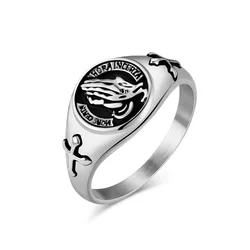 Stainless Steel Prayer Hands Signet Rings for Men Black Gold Color Statement Thumb Ring Vintage Christian Jewelry