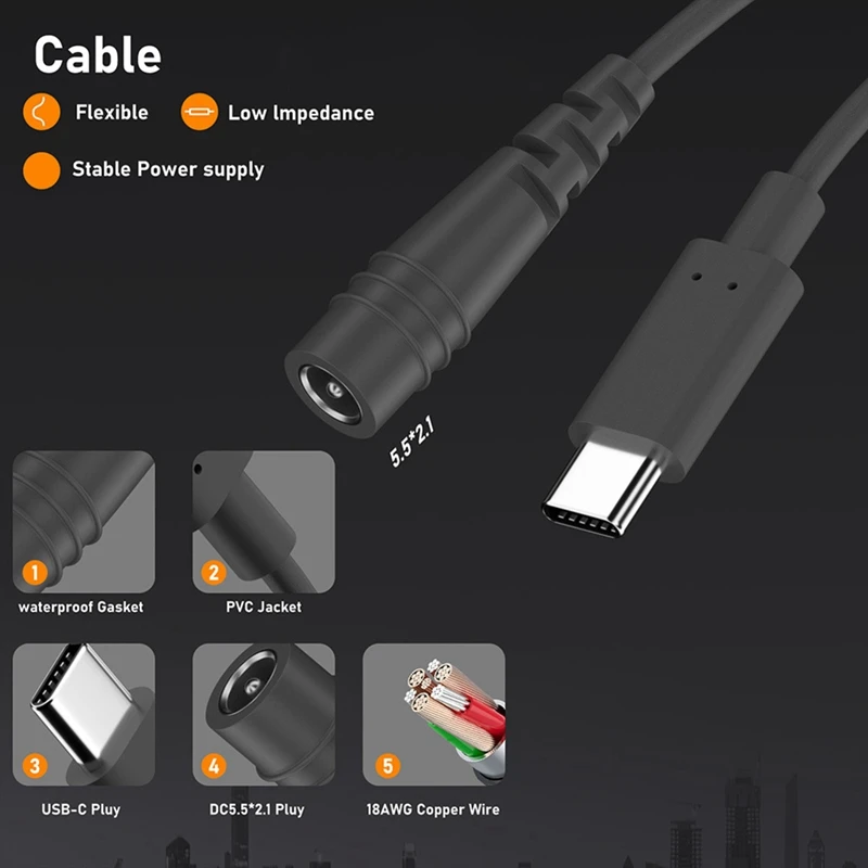 ل Starlink Mini USB C إلى DC أنثى كابل الزائد حماية ماس كهربائى نوع C إلى تيار مستمر استبدال كابل 10 متر