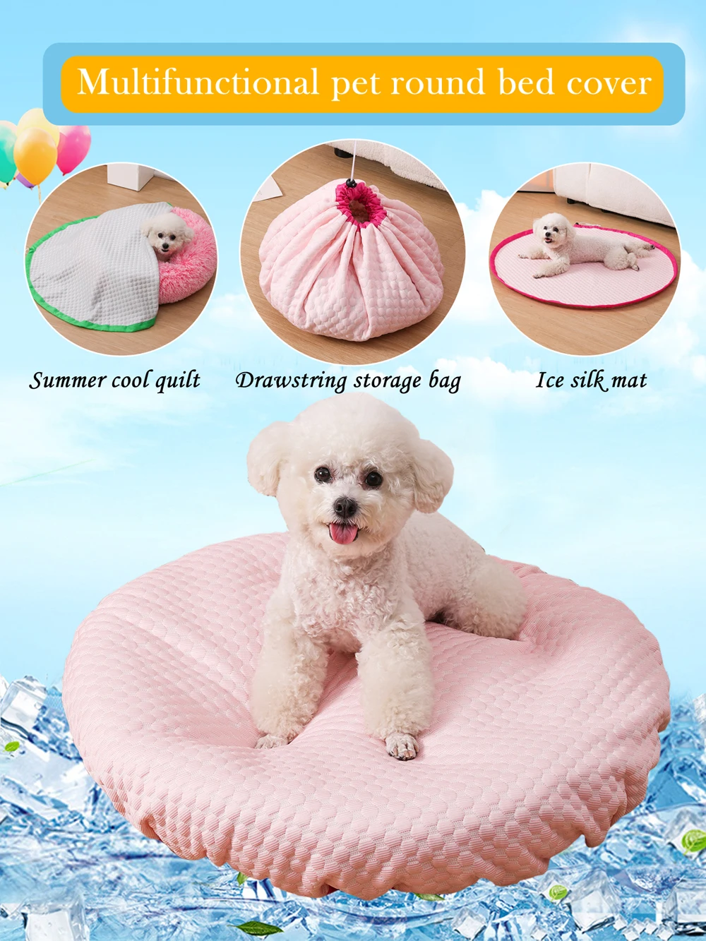 Cama refrescante redonda de seda fría para gatos y perros pequeños - imagen 5