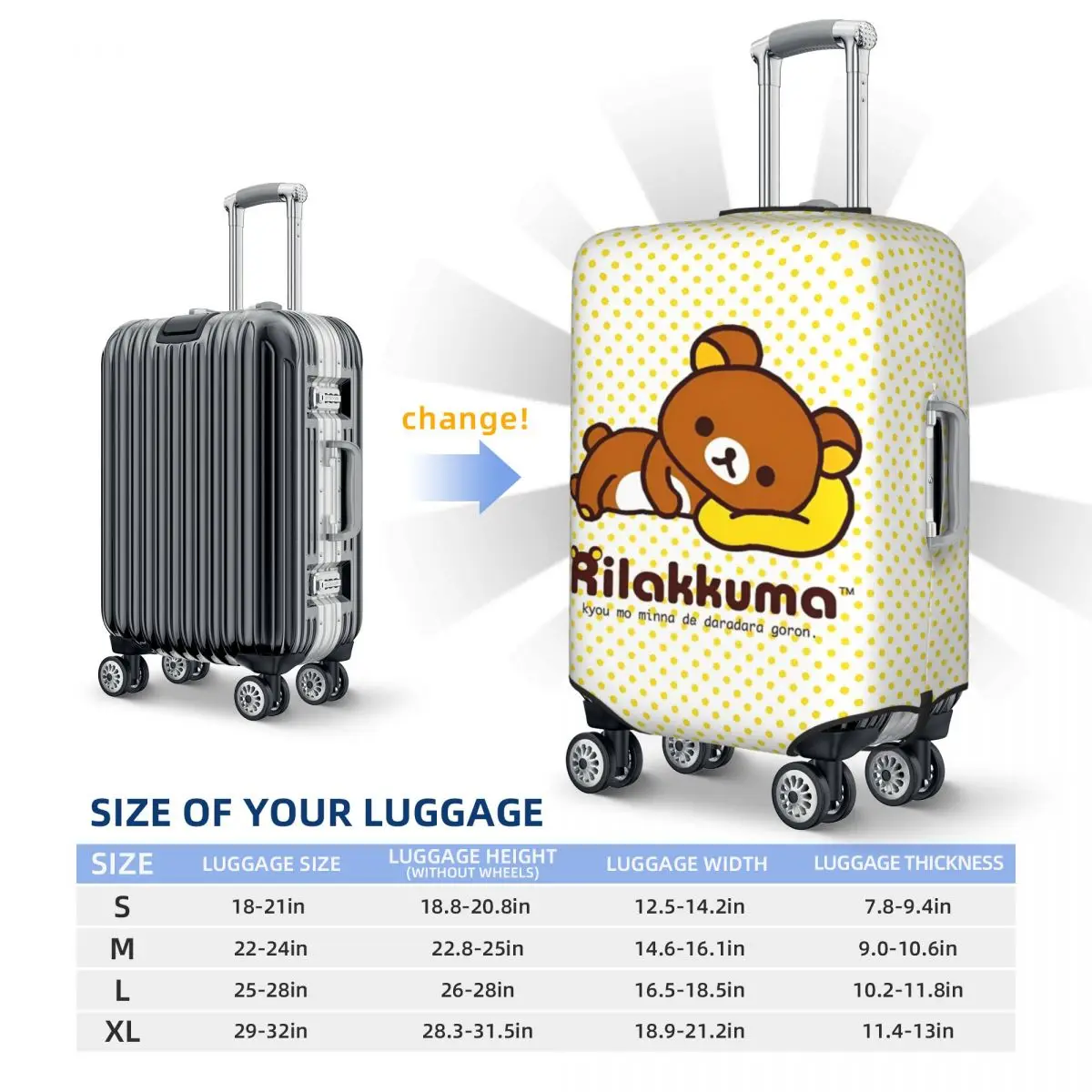 Rilakkuma الكرتون غطاء حقيبة الدب الحيوان رحلة رحلة سياحية متعة الأمتعة حامي