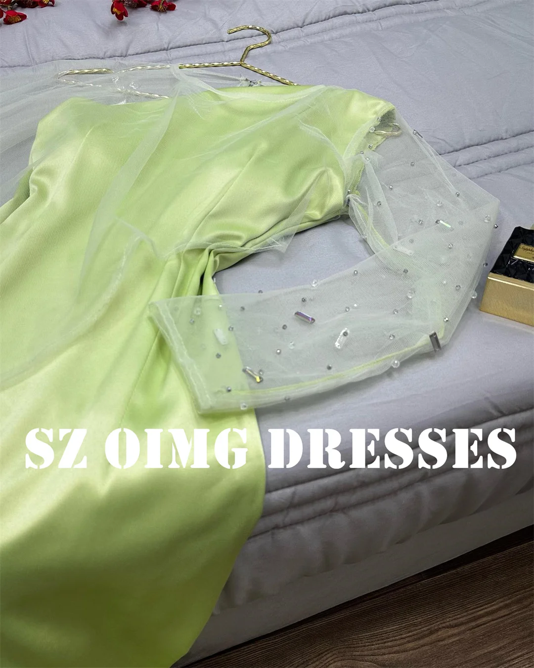 OIMG-vestido de noche verde de un hombro para mujer, traje de graduación de lujo, estilo árabe, escalonado, sirena, Espalda descubierta, Formal, nuevo diseño