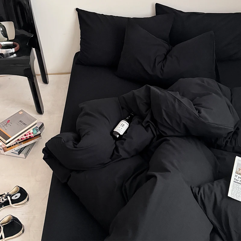 Bonenjoy 100% Cotton Bedding Set Plain Color Bedsheet Set Single/Queen/King Size Bedclothes Skin-friendly Bed Linen Set 침구세트