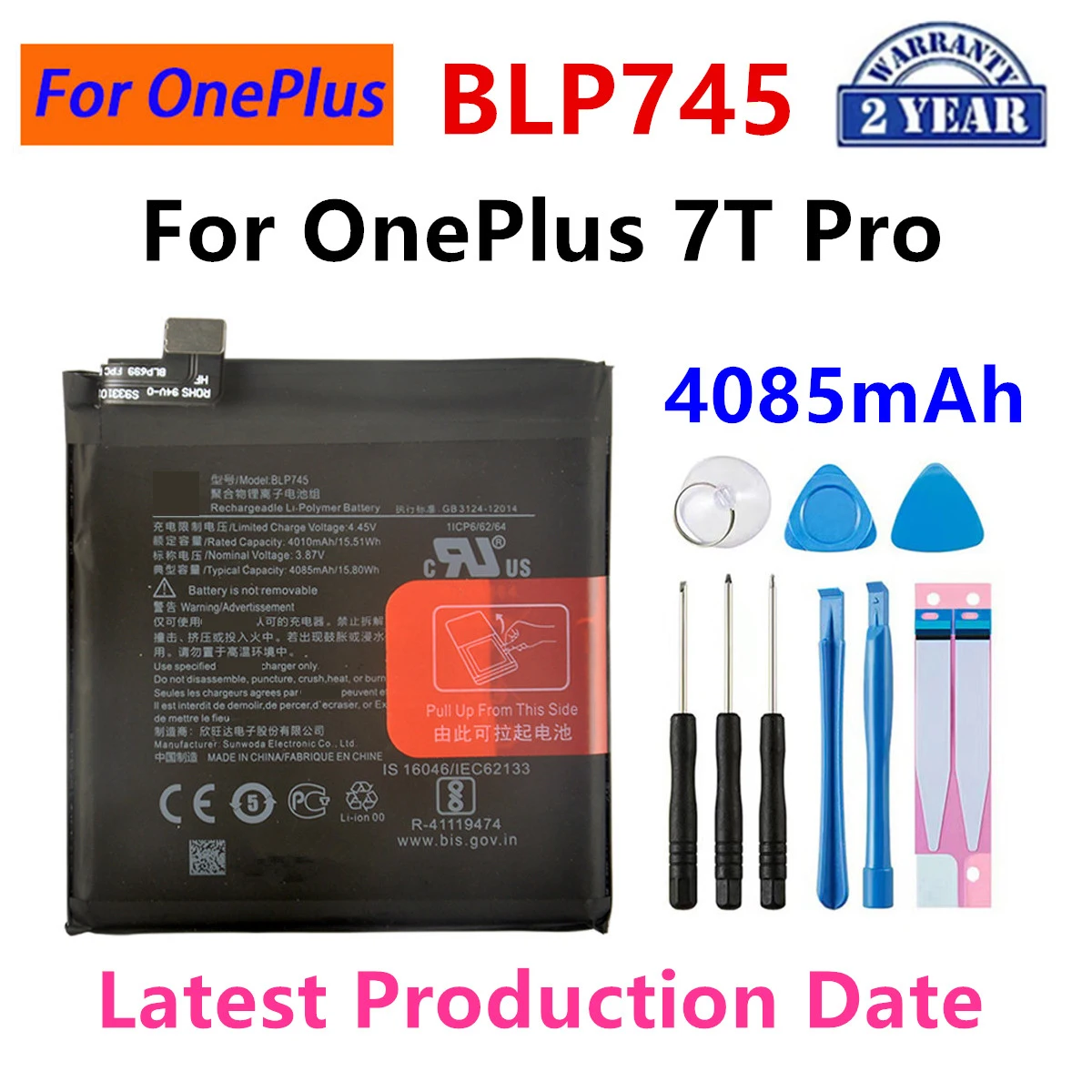 

100% Orginal BLP745 4085mAh Replacement Battery For OnePlus 7T Pro Genuine Latest Production Phone Batteries+Tools