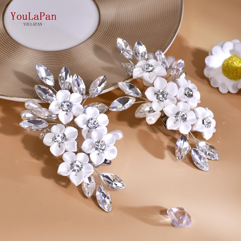 TOPQUEEN Silver Color Flower Shoe Buckle Wedding Bride Rhinestone Shoe Flower Handmade Shoe Clip High Heels Accessory HX71