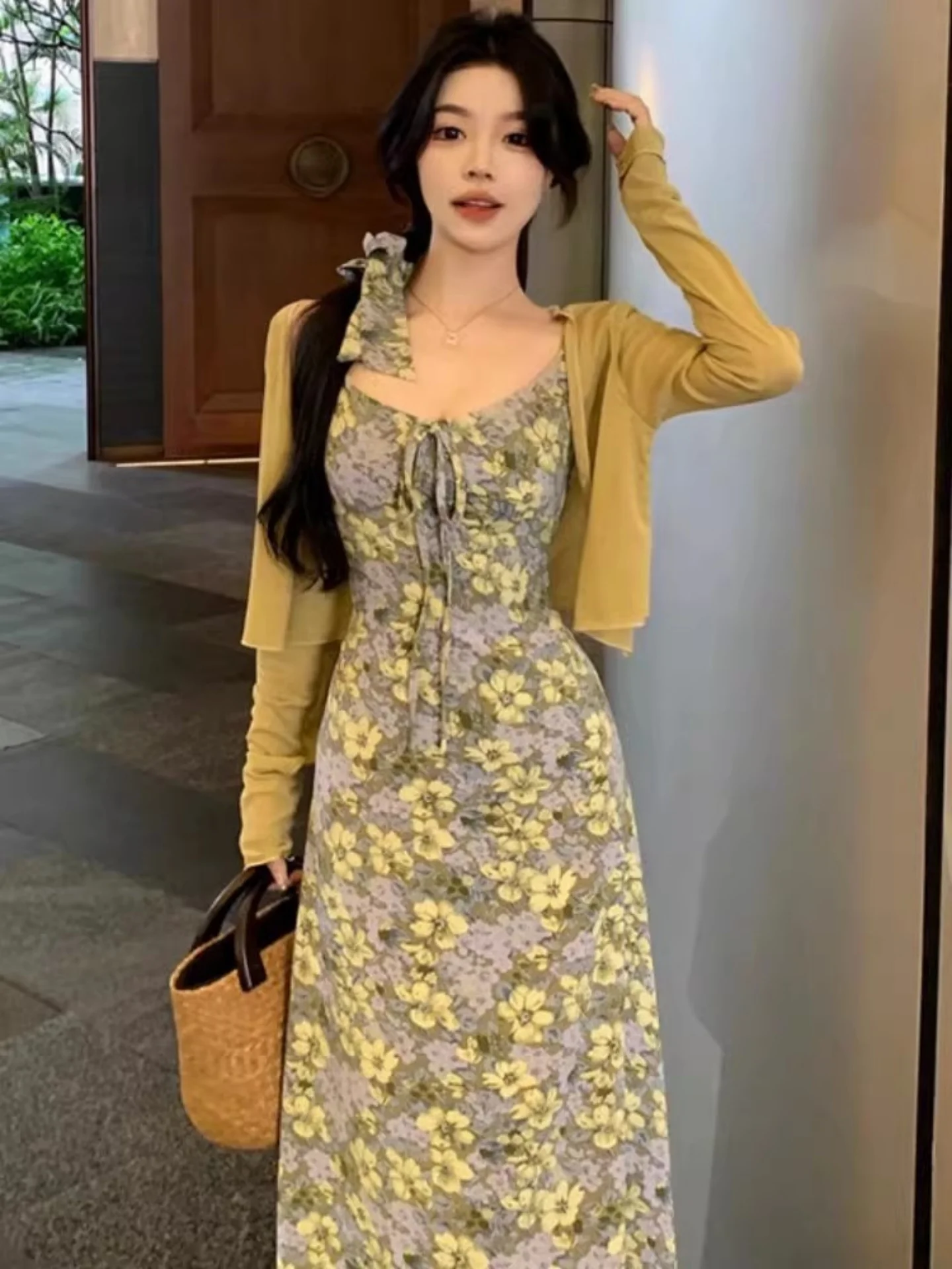 

Ele Floral Print Maxi Dr Women's Spring 2026 plus Size Flattering High Waist Long Sve V-Ne Casual Faionable Gown