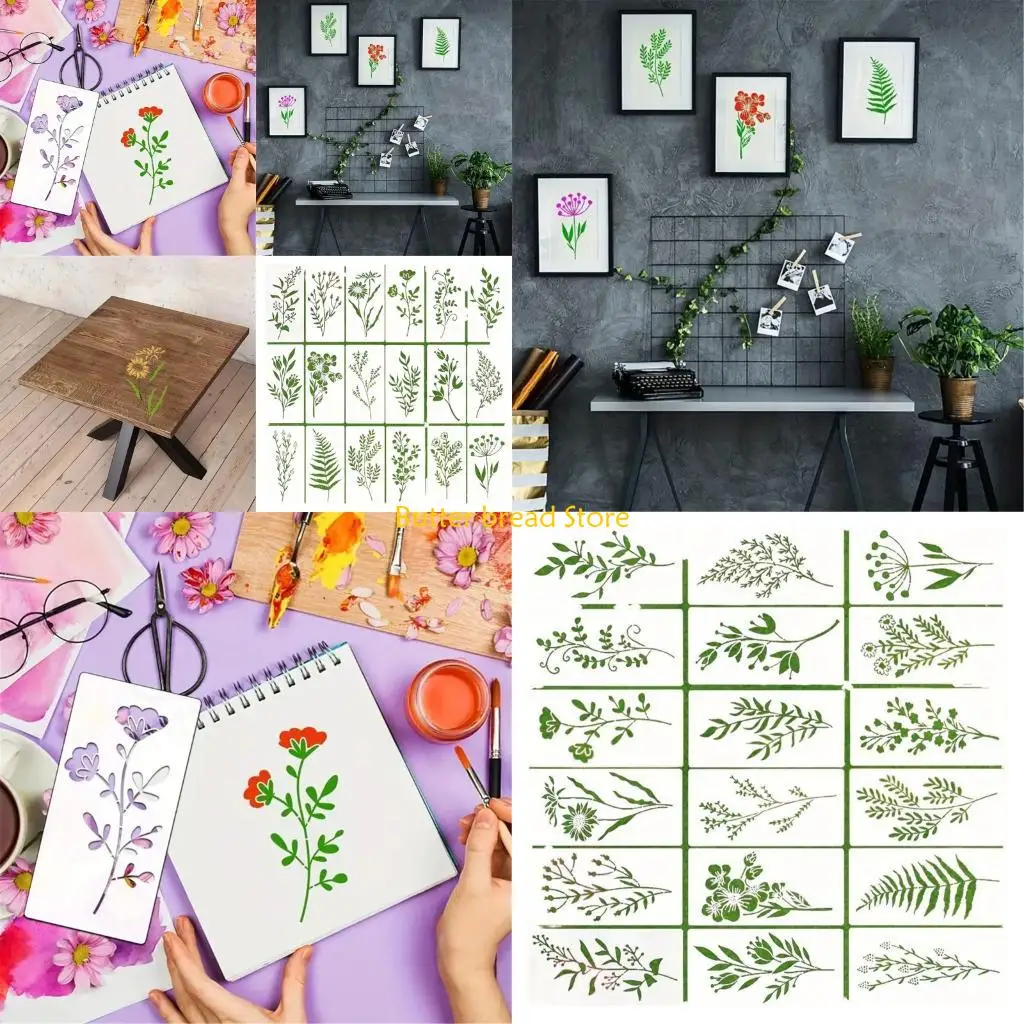 W89C Child Safe Drawing Practice Kits 18 Precisely Cut Wildflower Stencils Plastic Art Guides For School Projects Creative