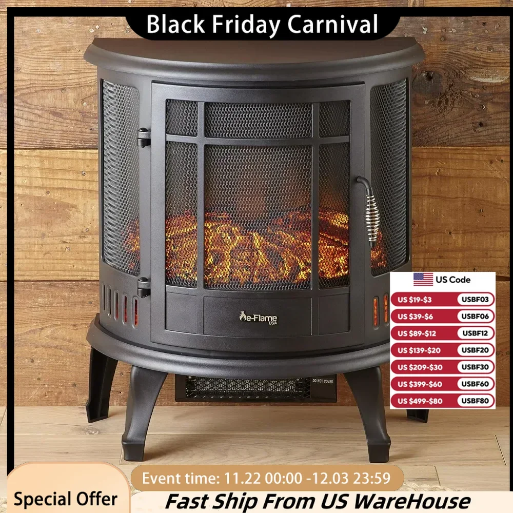 Regal Freestanding Electric Fireplace Stove - 3-D Log and Fire Effect, Realistic Flames, Steel Chiminea for Patios and Backyards