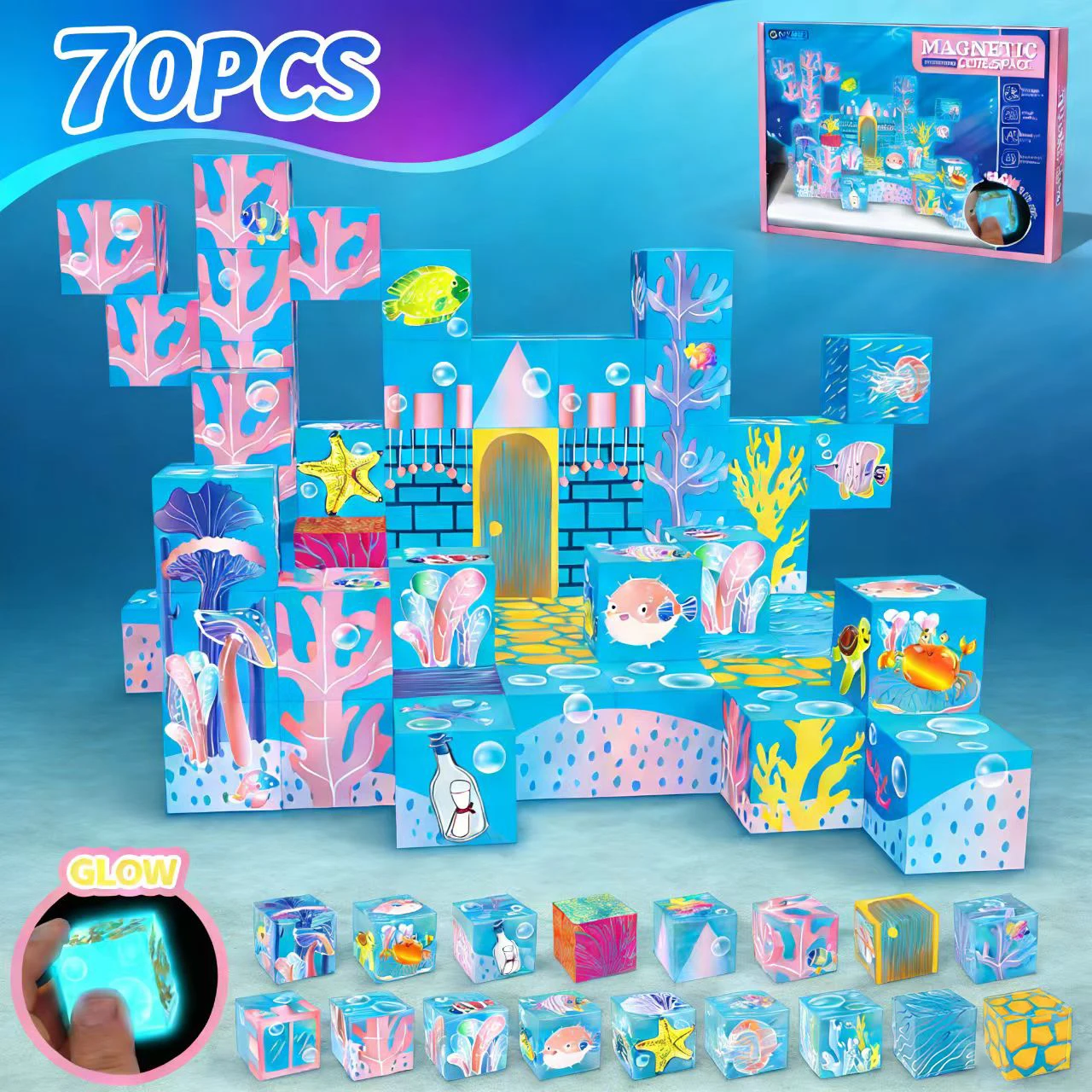 Blocchi di costruzione a cubo magnetico luminoso - Giocattolo magnetico fai-da-te per bambini - Giocattolo di assemblaggio con magnete forte - Regalo di compleanno