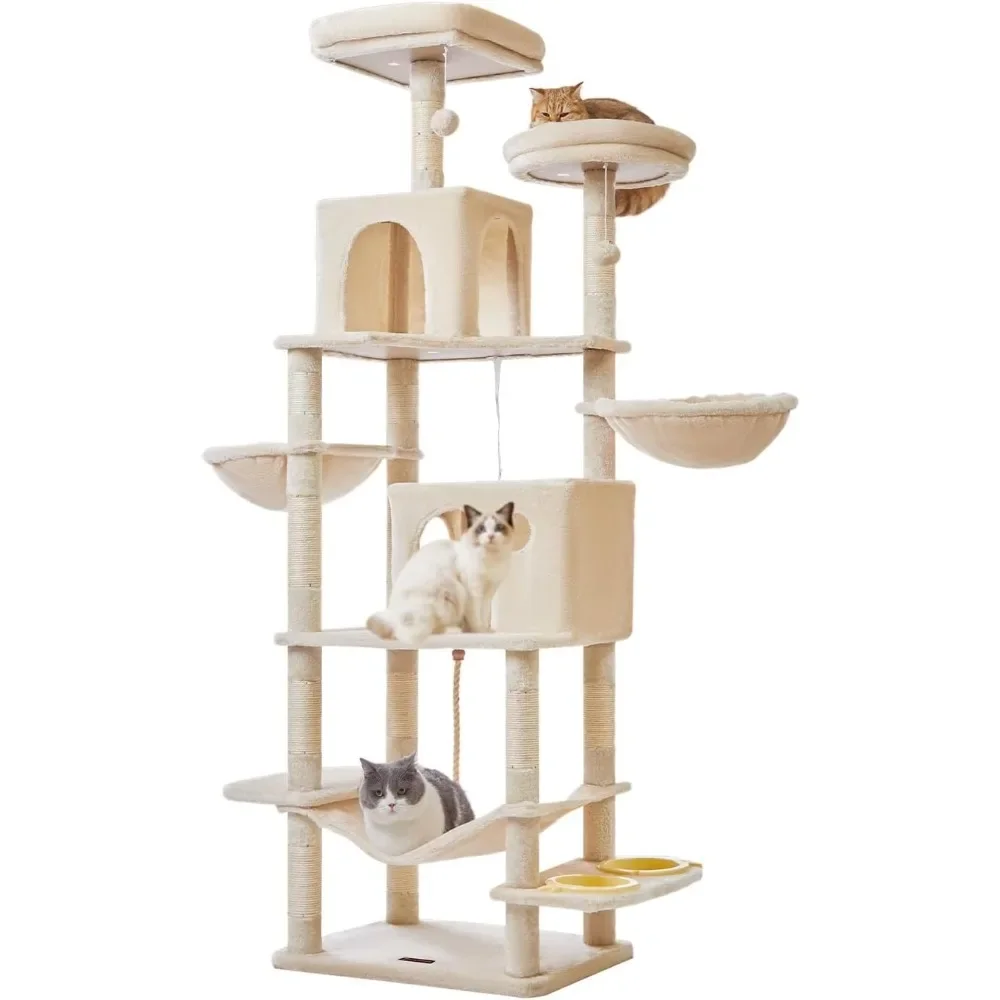 Cat Trees 66.2-Inch Cat Tower for Indoor Cats Plush Multi-Level Cat Condo with 12 Scratching Posts 2 Perches 2 Caves Hammock