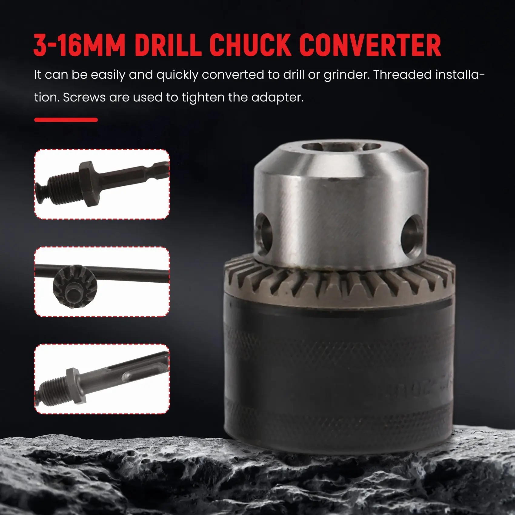A56XA 3-16mm Drill Chuck Converter 1/2Inch- 20UNF Thread Quick Change Adapter SDS-Plus 1/4Inch Hex Shank 1/2Inch Socket