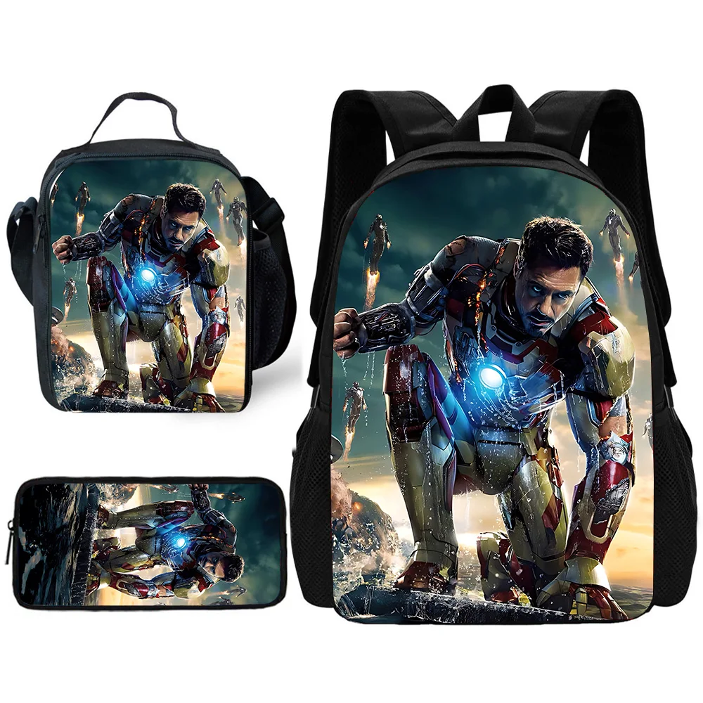 Anime Irons Mochila Escolar para Meninos e Meninas, Sacos de Lápis, Lunch Bag, Melhor Presente, Bonito, Criança, 3 Pcs Set