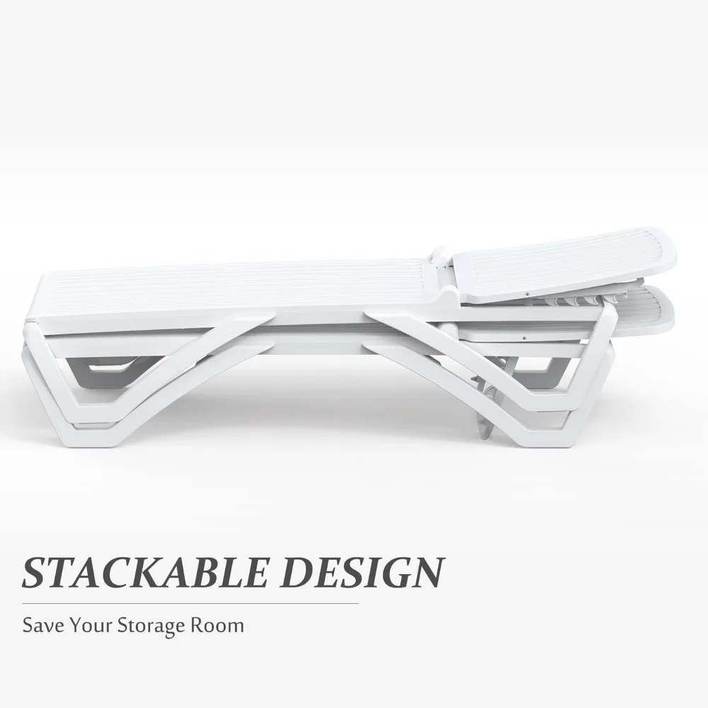 Espreguiçadeira externa de alumínio ajustável com mesa, espreguiçadeira de plástico resistente às intempéries para pátio e relaxamento de jardim