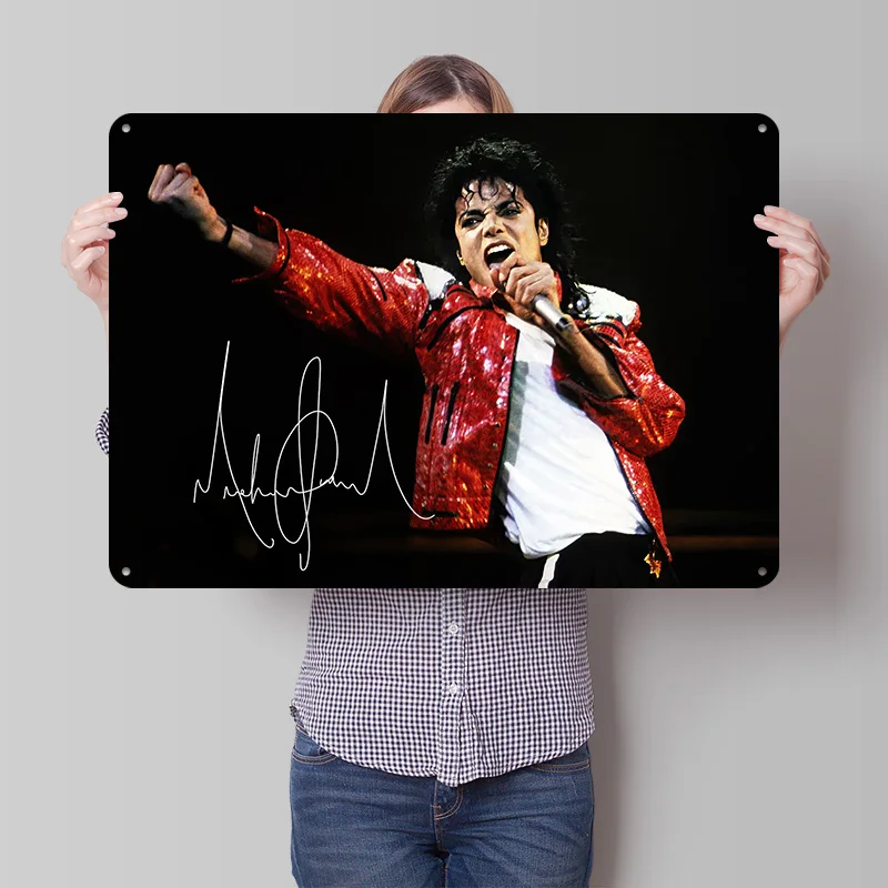 Michael Jackson Performing on Stage Autograph 3D Printed Texture Poster Personalized Wall Art Retro Metal Tin Signs for House