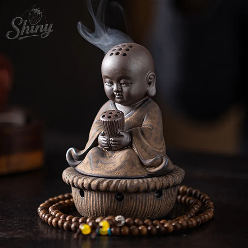 

Creative Purple Clay Monk Incense Burner Home Interior Retro Sandalwood Incense Burner Incense Box Ornaments