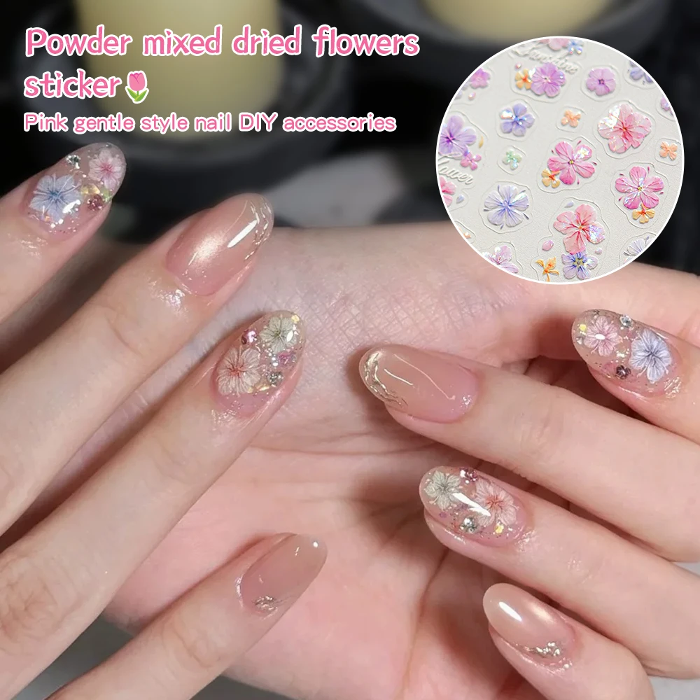 KANIU 1PCS Spring Simulated  Flower Nail Stickers Micro-embossed Colorful Floral Decals For French/Nude Create Spring Vibe