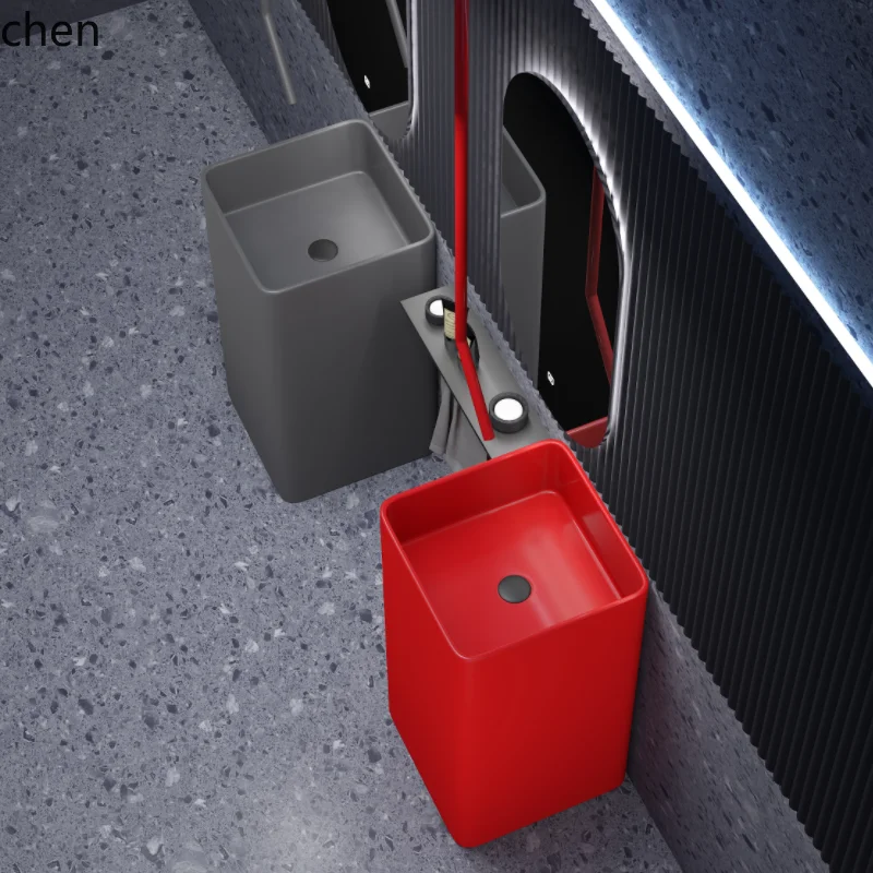 

ZML ceramic ultra-thin edge rectangular ceramic hand washing column basin floor integrated household hotel column basin