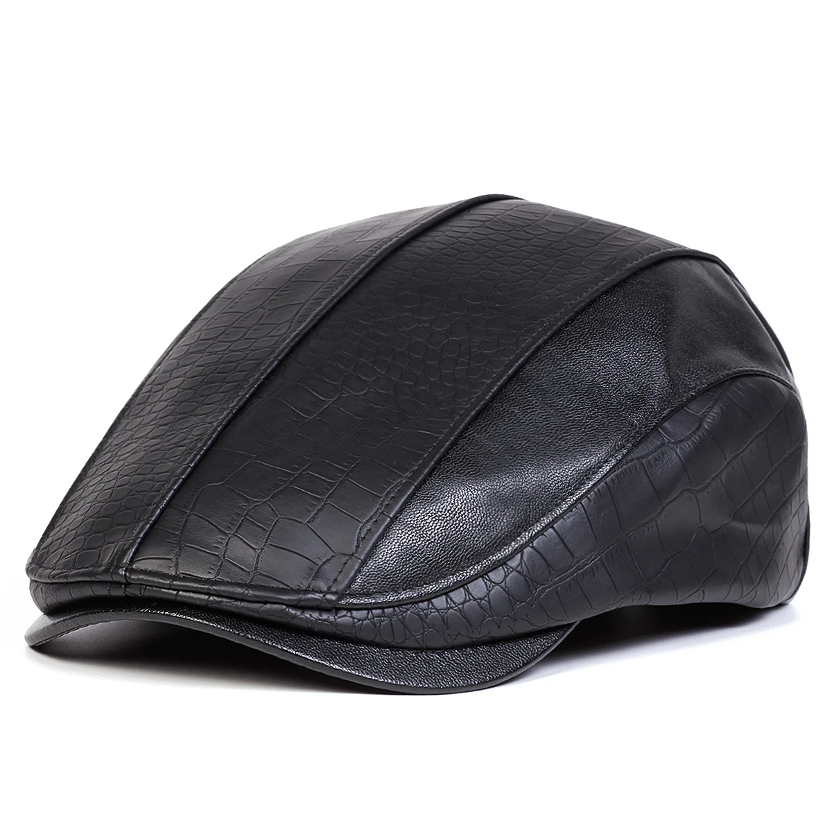 Unisex Retro Newsboy Caps Männer Britische Maler Hüte Herbst Winter Berets Leder Spleißen Flache Kappe Hip Hop Berets – Detail 2