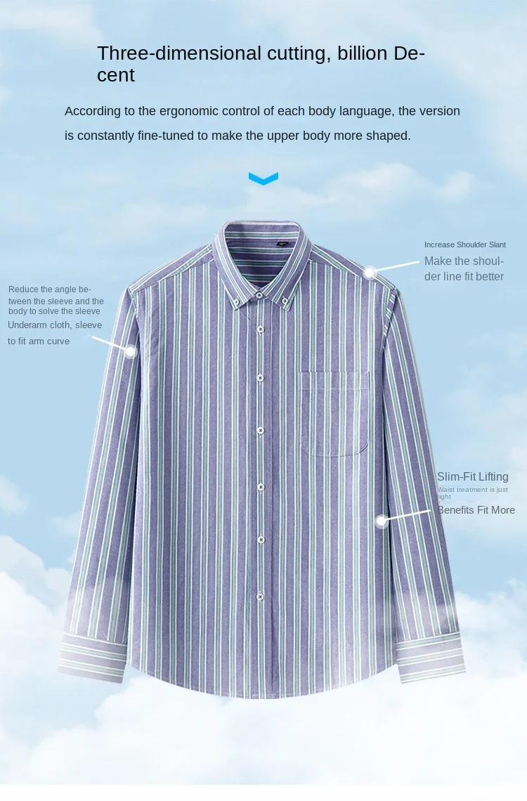 Plus size new cotton Oxford shirt men's long sleeve leisure business striped enzyme washed shirt men's tide, men dress shirt ,