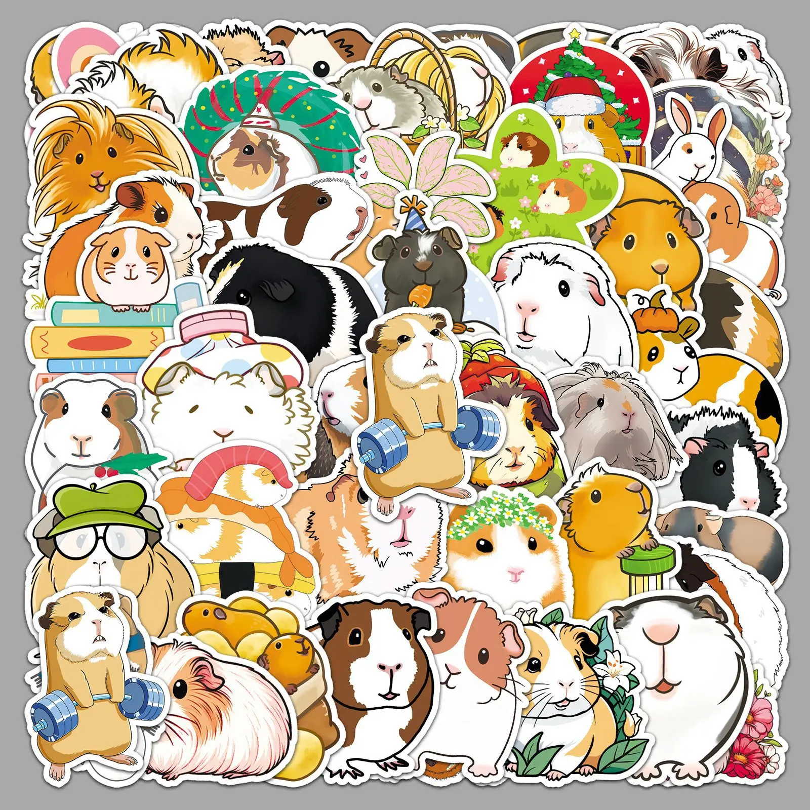 

51 шт. наклеек с морскими свинками в стиле граффити, милые мультяшные животные, водонепроницаемые виниловые стикеры из ПВХ для чехлов для телефонов, бутылок с водой, багажа
