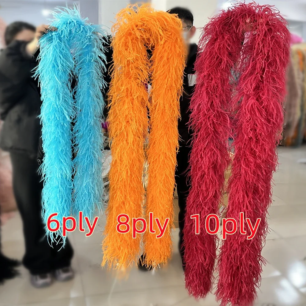 6 8 10 20 30Ply Ostrich Feather Boa 2M long Plumas White Scarf Trims Wedding Party Clothing Sewing Feather Crafts Ostrich Boas