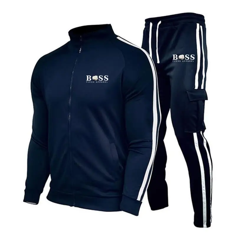 Men's Printed Hoodie And Pants Set, 2-Piece Hooded Sportswear Set, Men's Fitness Clothing, Sports Zipper Set, 2024