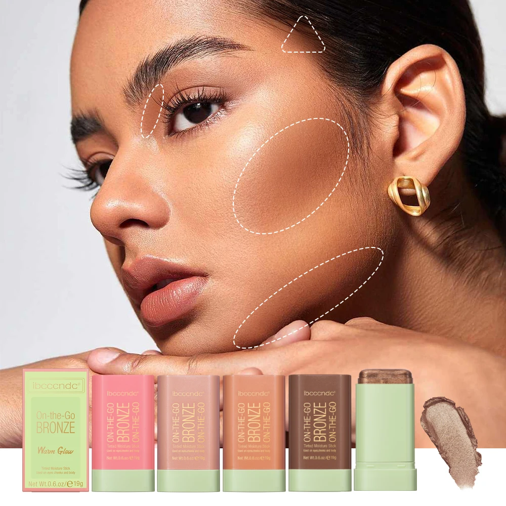 High Gloss Stick Face Brightening Rotary Small Gold Tube Concealer Pearl Gloss Dressing Stick Three Color Makeup Contour Correct