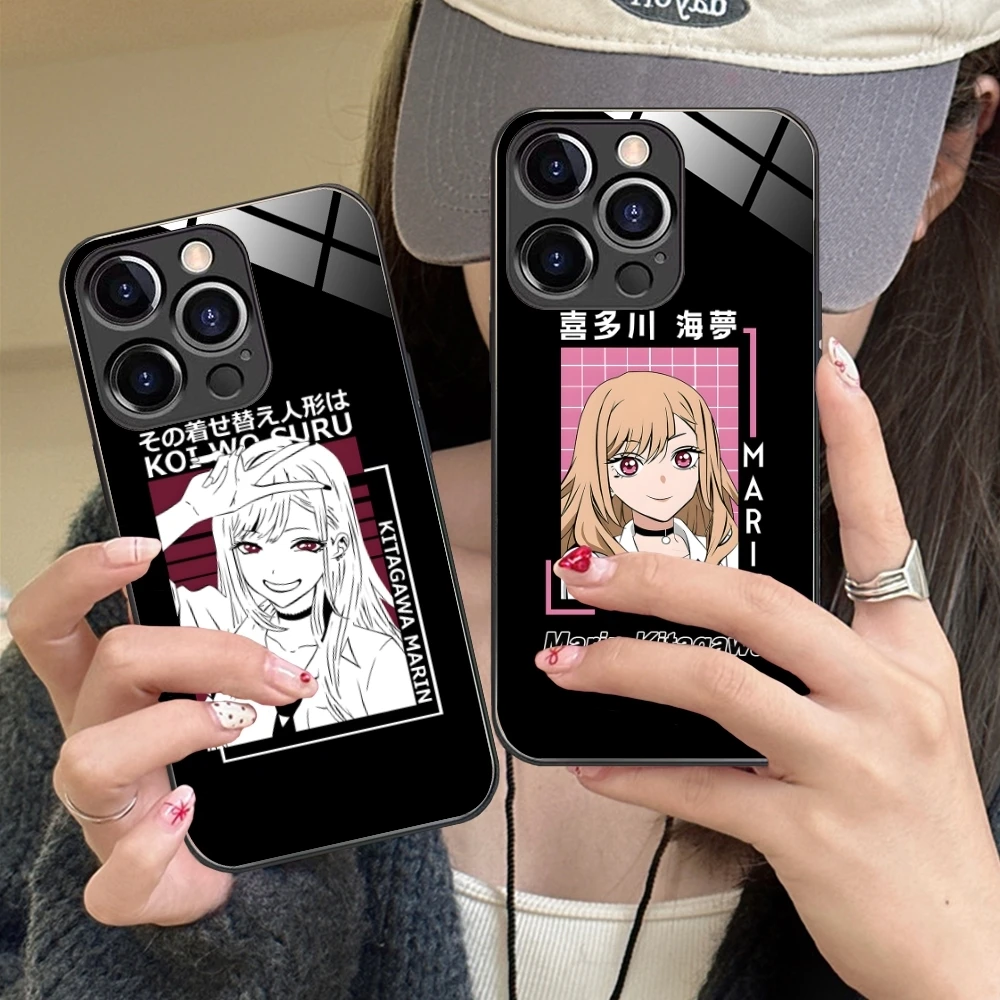 Anime Marin Kitagawa Mobile Cell Phone Case for iPhone 16 15 14 13 12 11 X XR XS 8 Pro Max Plus Mini PC Glass Phone Cover Shell