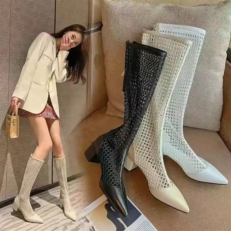 Long Boots Summer Long Thin New Ins Thin Mesh Boots Breathable Hollow Mesh Cool Platform Boots  Platform Shoes