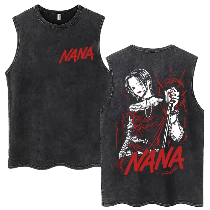 Japanese Anime Black Stones Nana Osaki Washed Tank Tops Men Women Harajuku Vintage Manga T-shirts Oversized Cotton Casual Vests