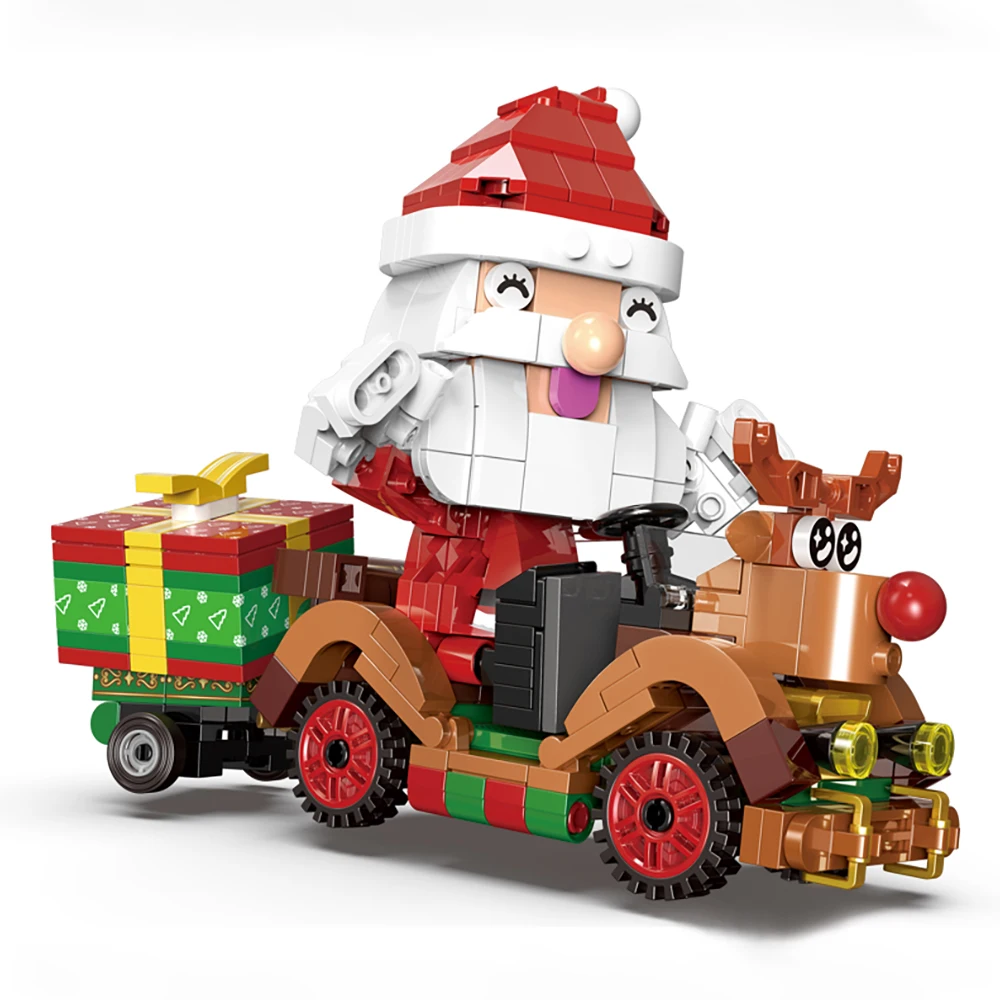 390pcs Kerst Bouwstenen Zelf-monteren Kerst Herten Winkelwagen Kerstman Muziekdoos Bricks Speelgoed voor Kinderen verjaardagscadeautjes