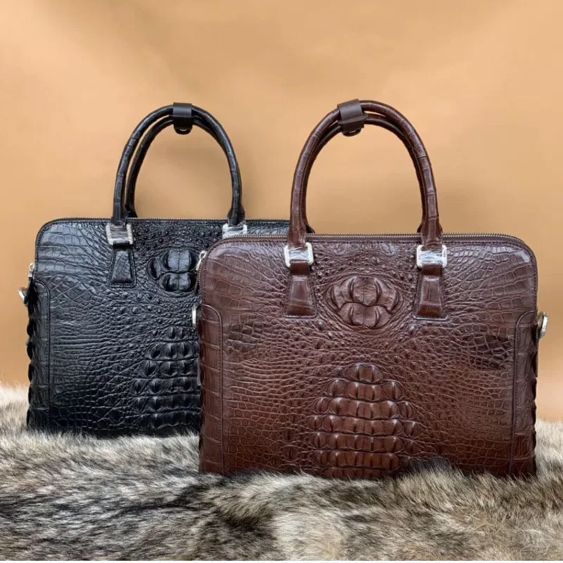 Thai Crocodile Skin Men's Briefcase Casual Real Bone Office Handbag Business Shoulder Diagonal Cross Bag Handbag Men's Briefcase