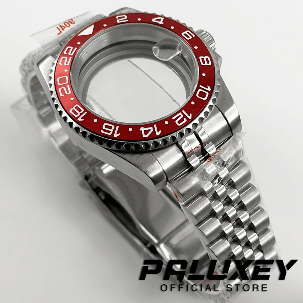 NH35 40mm 다이버 방수 레드 GMT 베젤 NH34 NH35 NH36 NH38 ETA2824 무브먼트 사파이어 시계 케이스 글라이드 잠금 걸쇠