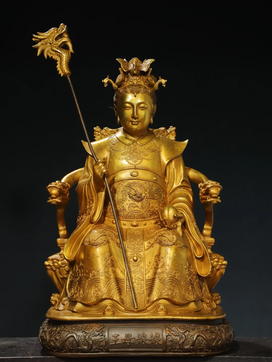 Tibetan brass, gilt bronze, Buddha, Queen Mother, Guanyin Niang, Bodhisattva sitting statue ornament, home hall supplies, Chines