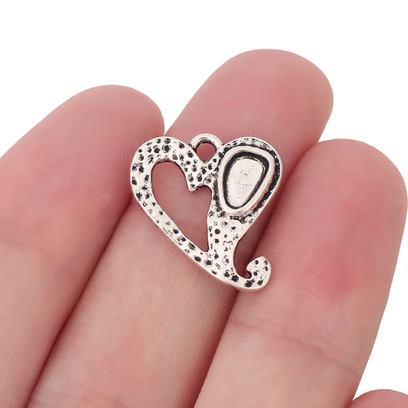 10 x Tibetan Silver Hollow Open Hammered Heart Charms Pendants Beads for DIY Bracelet Necklace Jewelry Making Findings 20x18mm