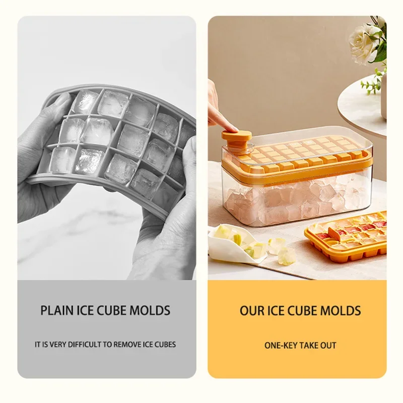 New Tepy 64 Slots Ice Cube Molds Trays with Lid Creative 2 in 1 Ice Cube Molds and Storage Box Remove Ice with One Click